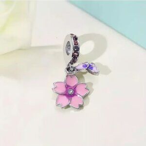 x1 Pink Butterfly And Flower 3-in-1 Alloy Pendant DIY New